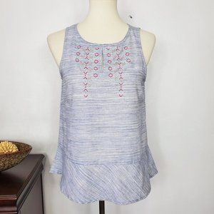 Woolrich Blueish Gray White Embroidered Sleeveless Peplum Summer Top Size S